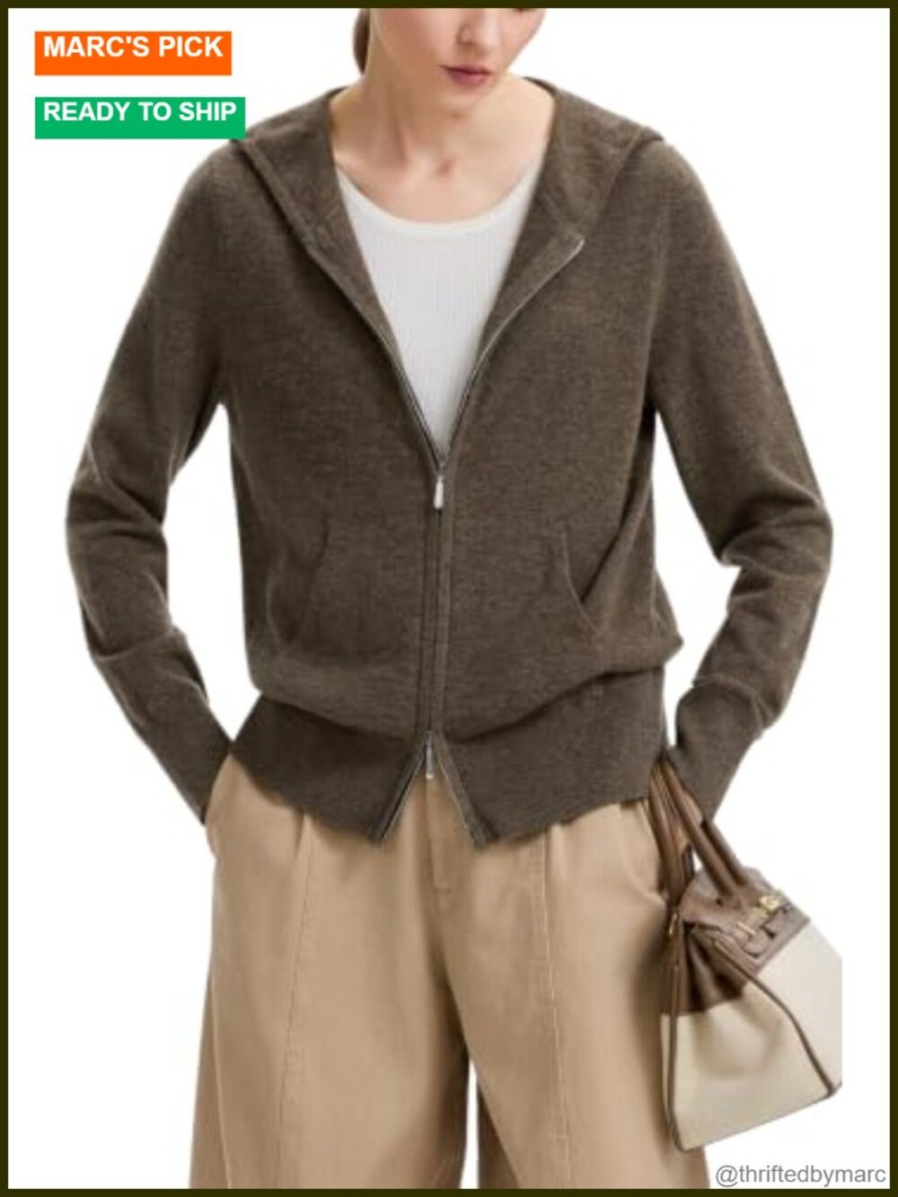 Women's Merino Wool Cardigan Sweater Zip Up Hoodie with Pockets